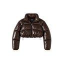 Zara Glossy Brown Cropped Puffer Jacket