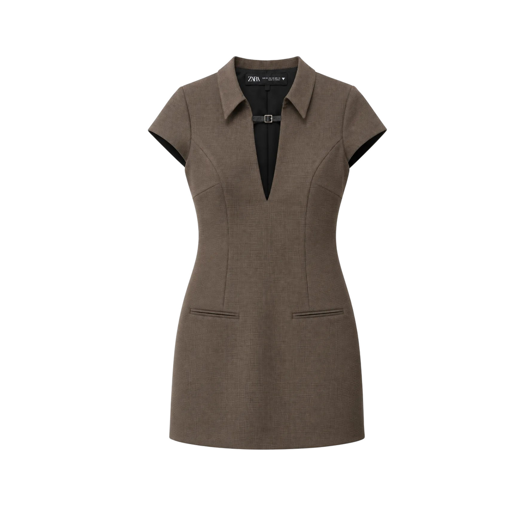 Zara Brown Tailored Formal Collar Mini Dress