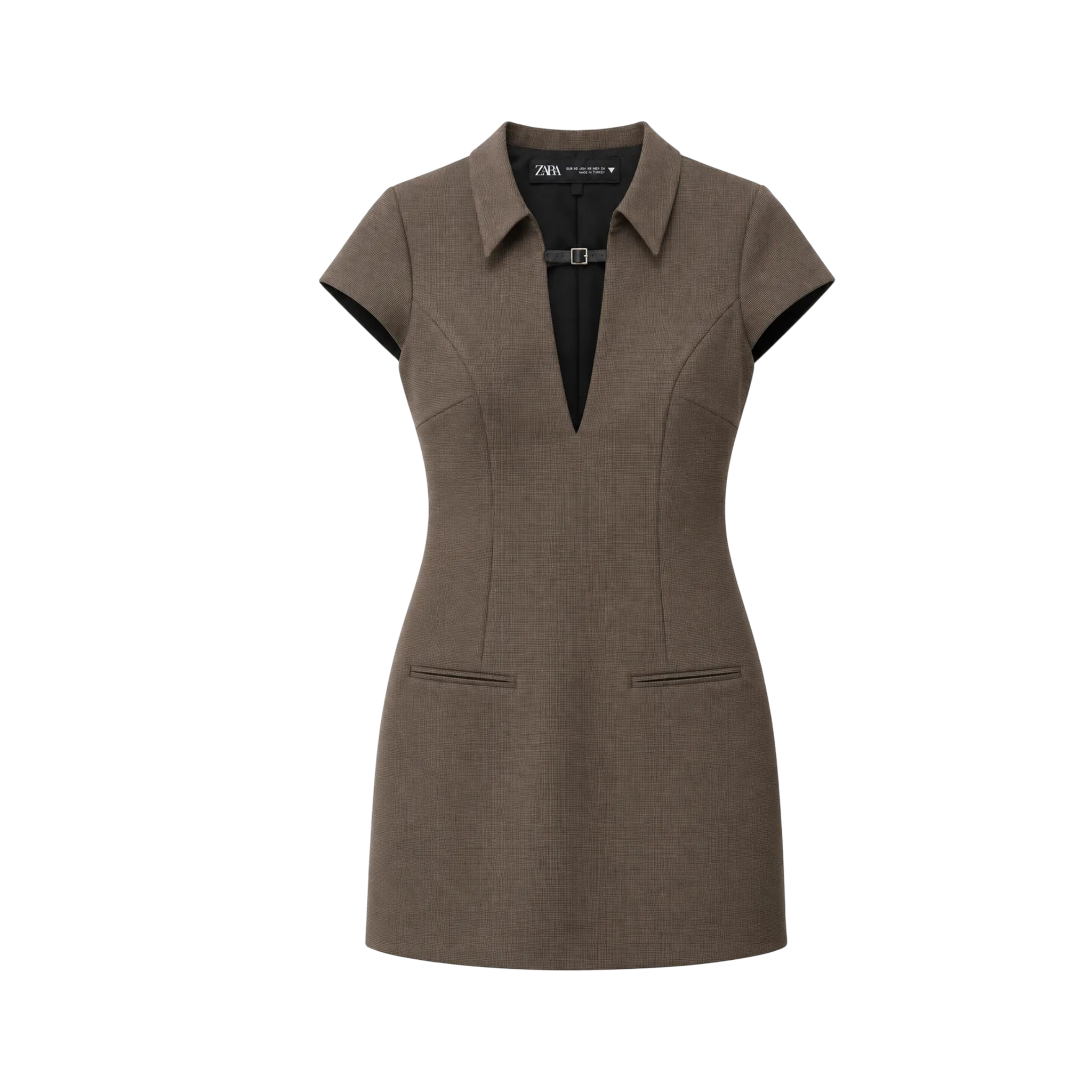 Zara Brown Tailored Formal Collar Mini Dress