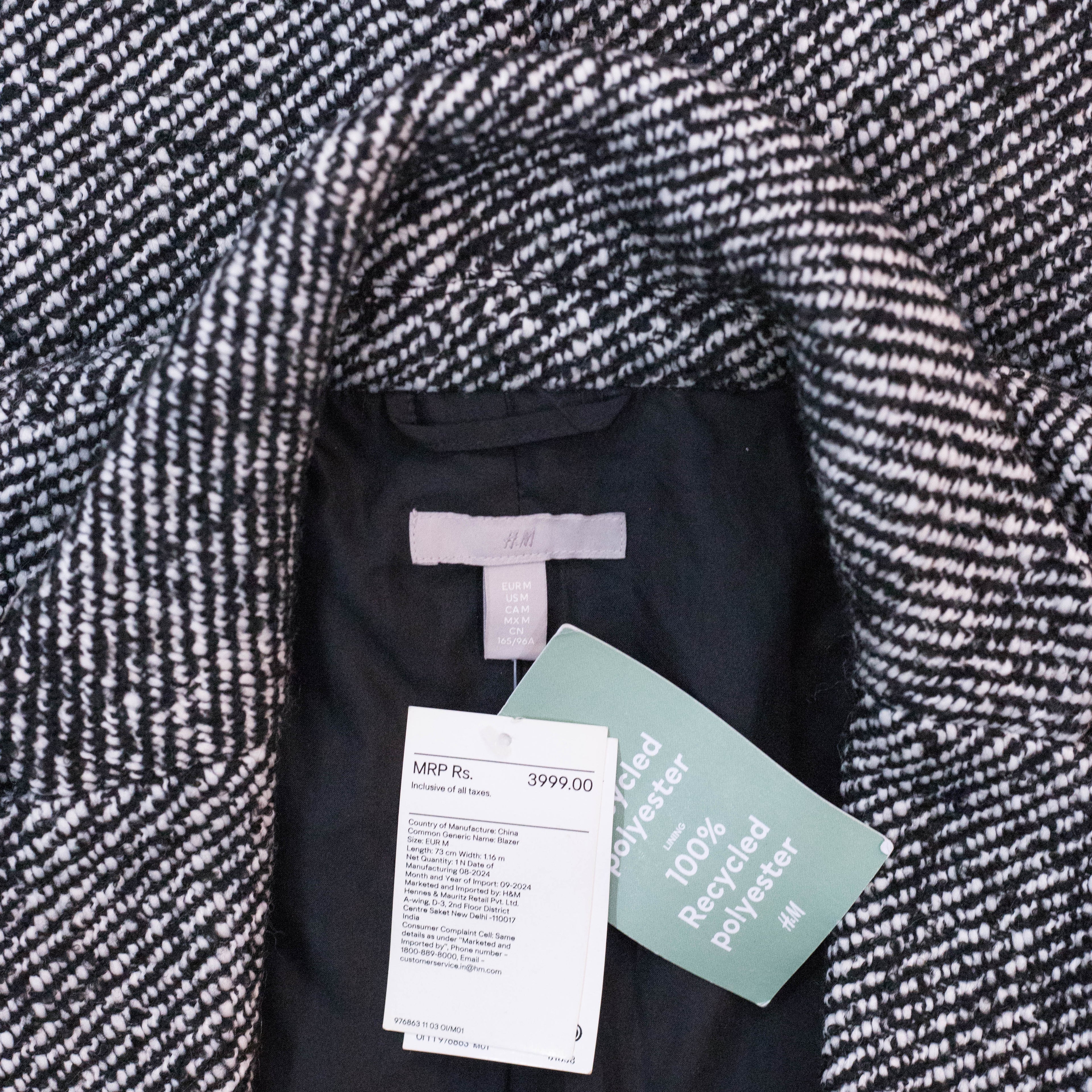 H&M Black White Tweed Blazer