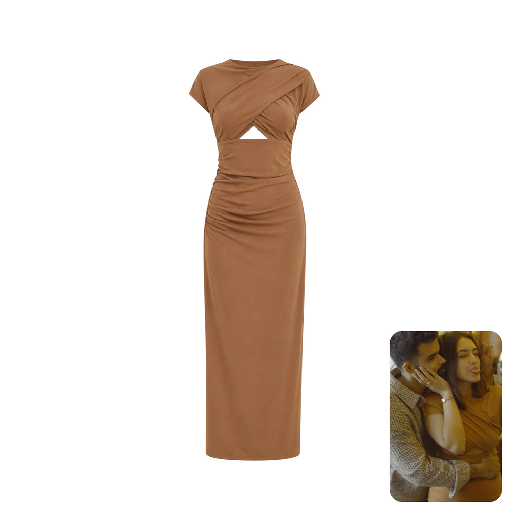 Zara Rust Keyhole Detail Cut-out Dress