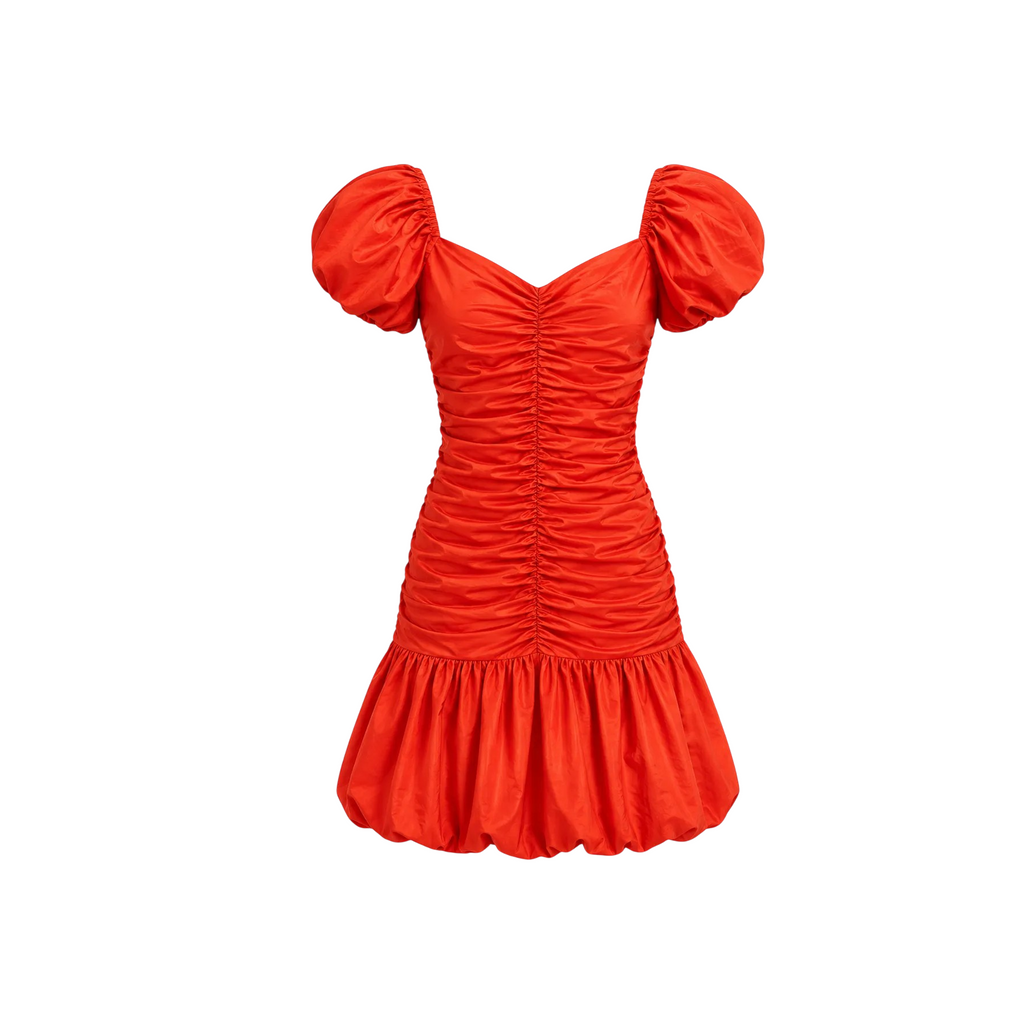H&M Red Ruched Bubble Hem Mini Dress