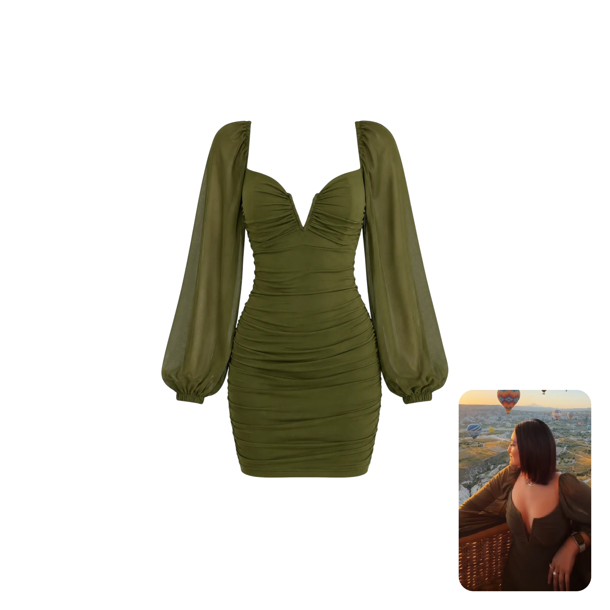Miakee Olive Ruched Full Sleeve Mini Dress