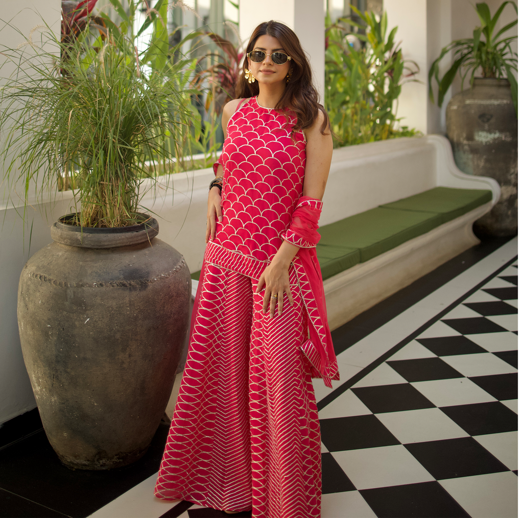 Evra by Nikita Khurana Pink Georgette Gota Patti Sharara Set