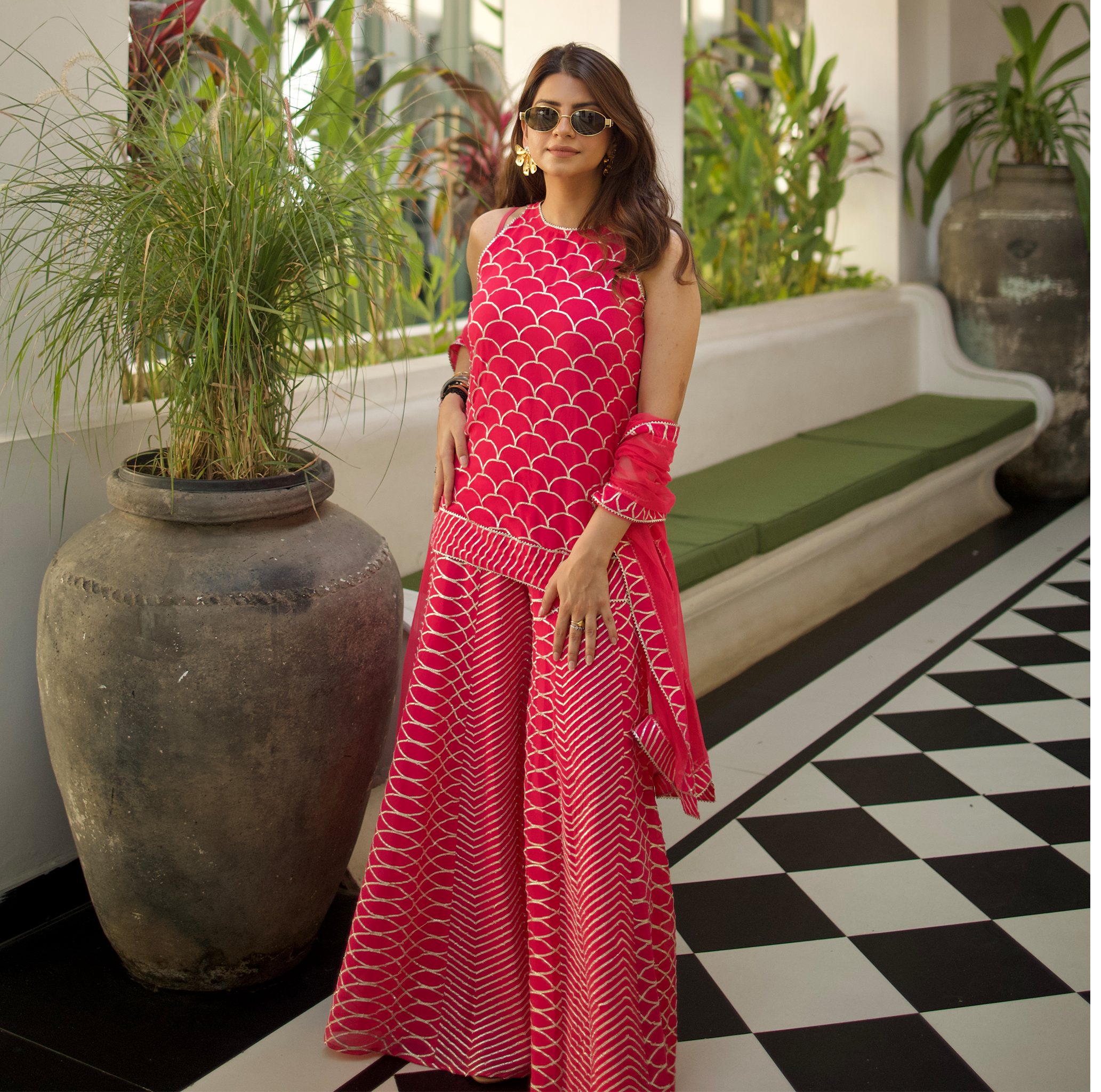 Evra by Nikita Khurana Pink Georgette Gota Patti Sharara Set
