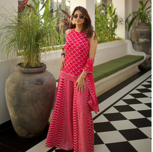 Evra by Nikita Khurana Pink Georgette Gota Patti Sharara Set