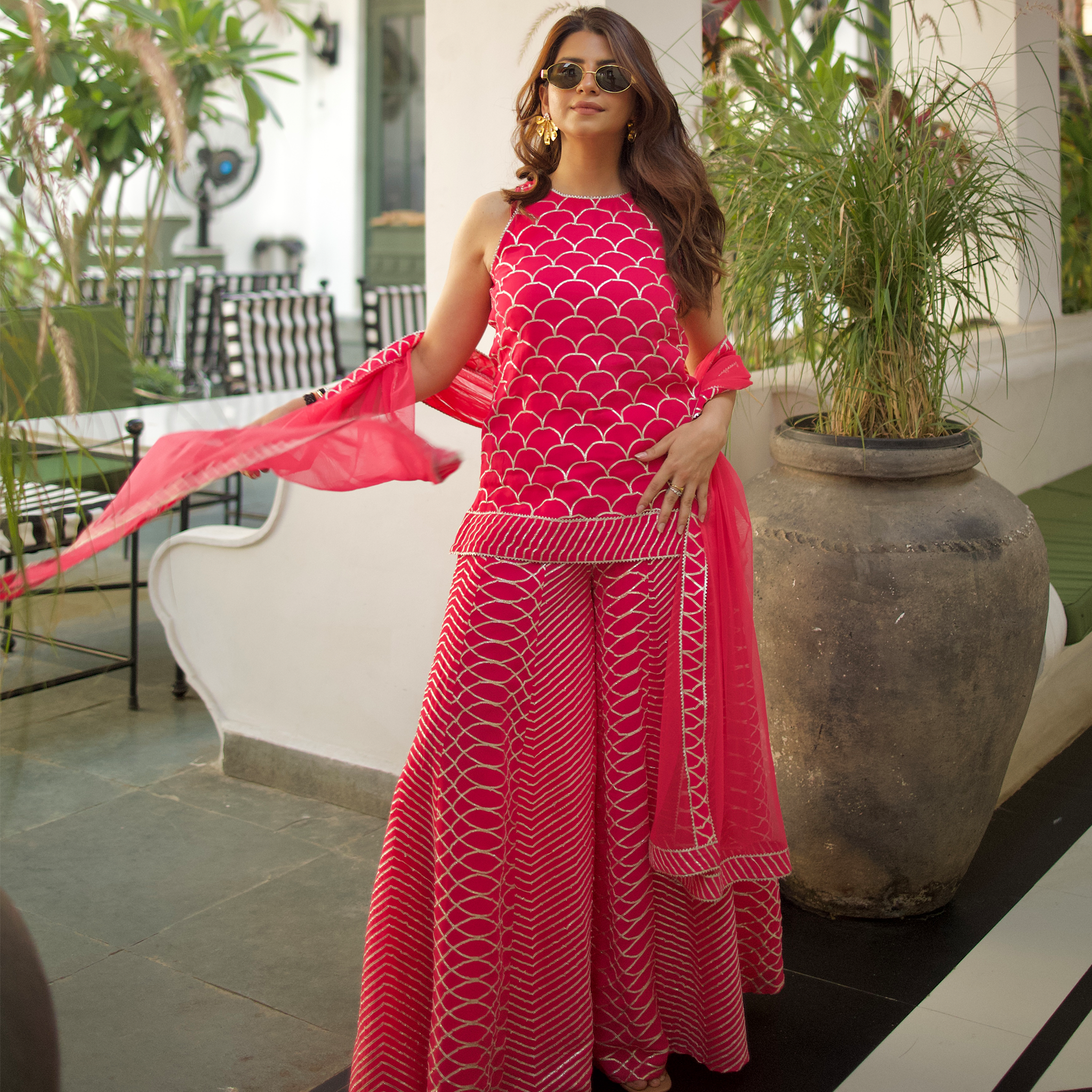 Evra by Nikita Khurana Pink Georgette Gota Patti Sharara Set