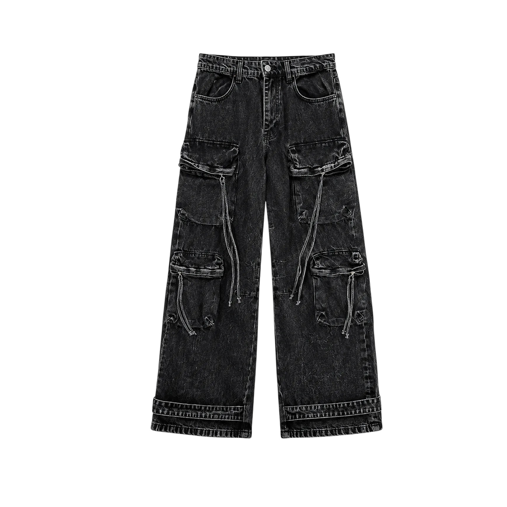 Zara Grey-Black Multi-Pocket Cargo Jeans