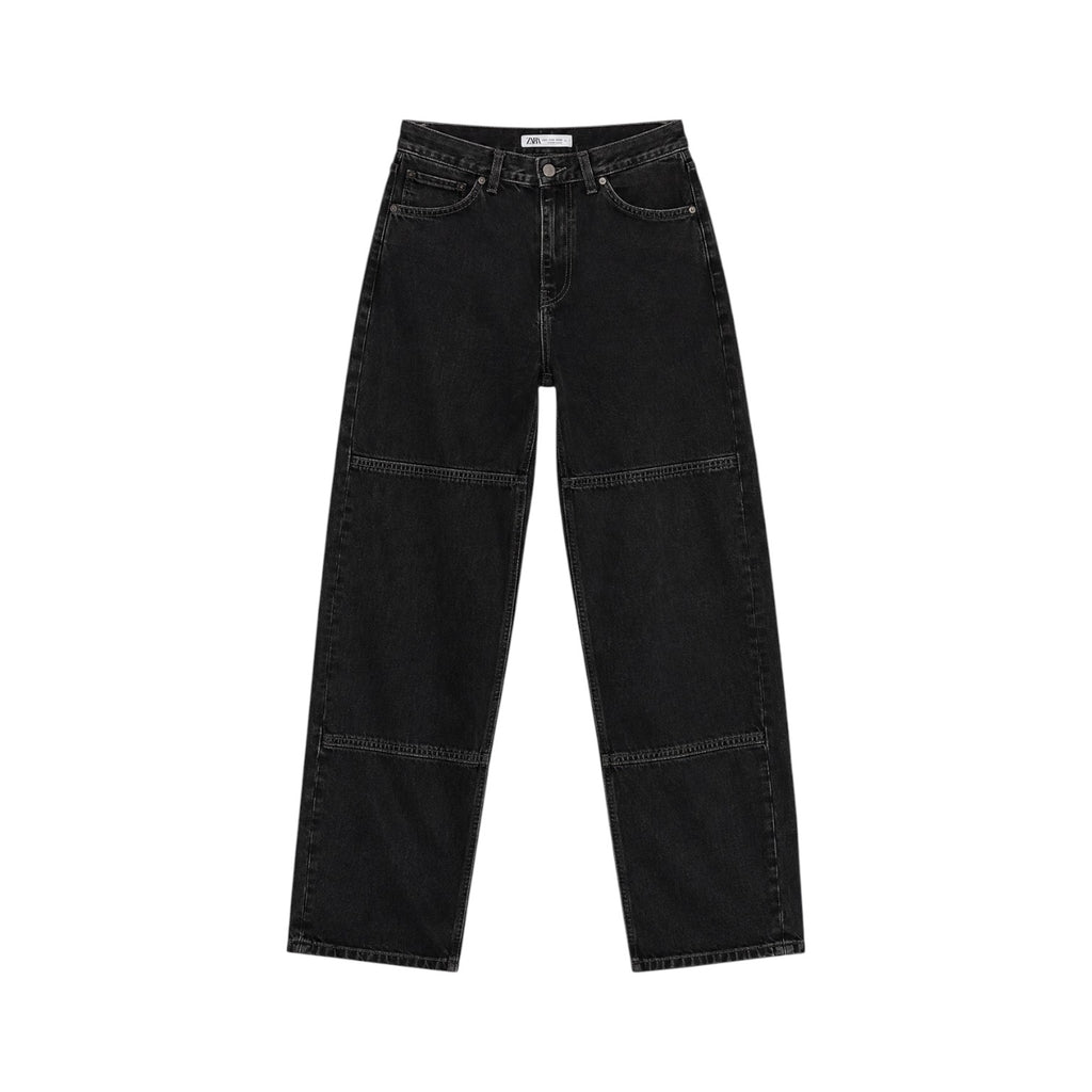 Zara Black Panel Straight Leg Jeans