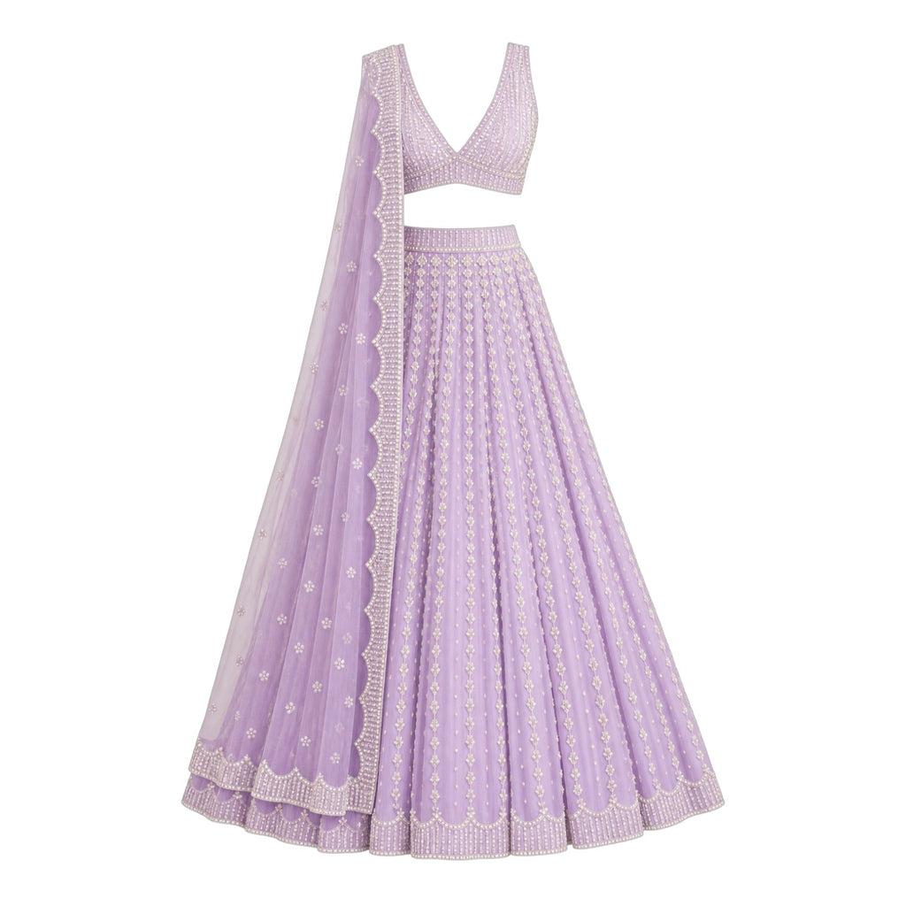 Vvani by Vani Vats Lilac Pearl Chandelier Lehenga Set