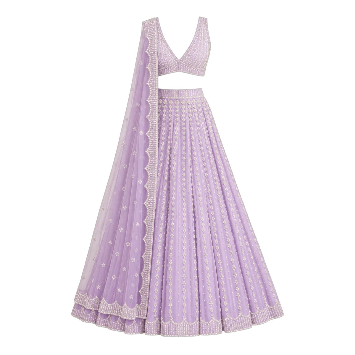 Vvani by Vani Vats Lilac Pearl Chandelier Lehenga Set