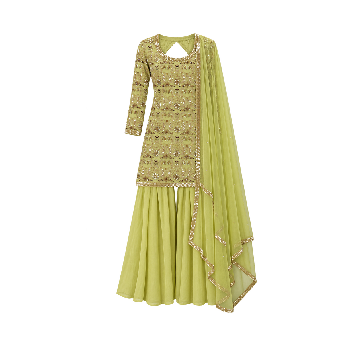 Green Embellished Sharara Suit Set
