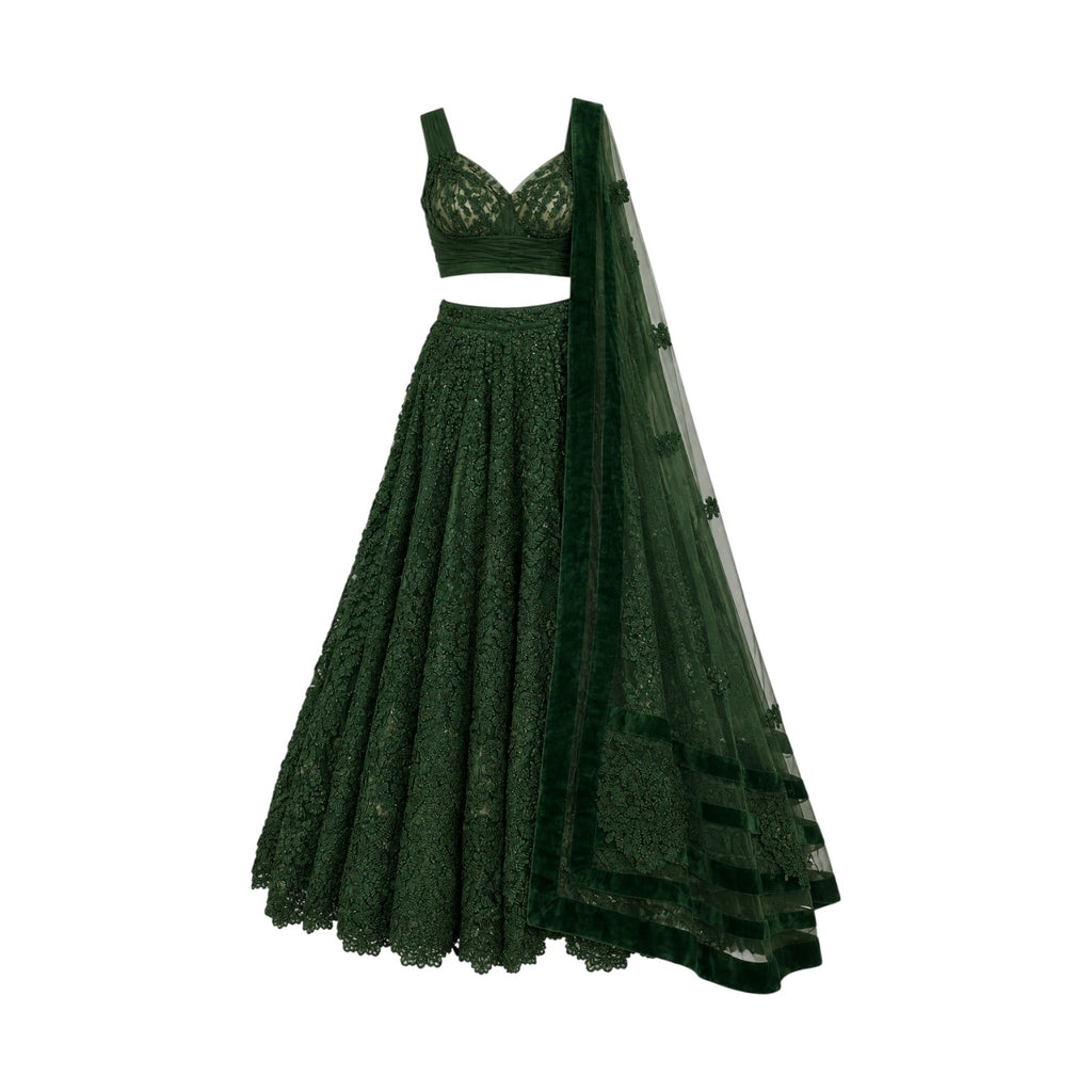 Shantnu Nikhil Forest Green Lehenga