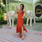 Global Desi Rust Butti-Print Viscose Dress