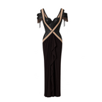 Shantnu Nikhil Chocolate Brown Leather Corset Maxi Dress