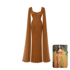 Shantnu Nikhil Cinnamon Brown Ruched Corset Maxi Dress