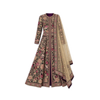 Black Anarkali Jacket in Antique Gold Floral Detailing with Dupatta