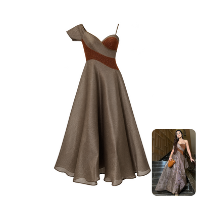 Amit Aggarwal One-Shoulder Copper Gown