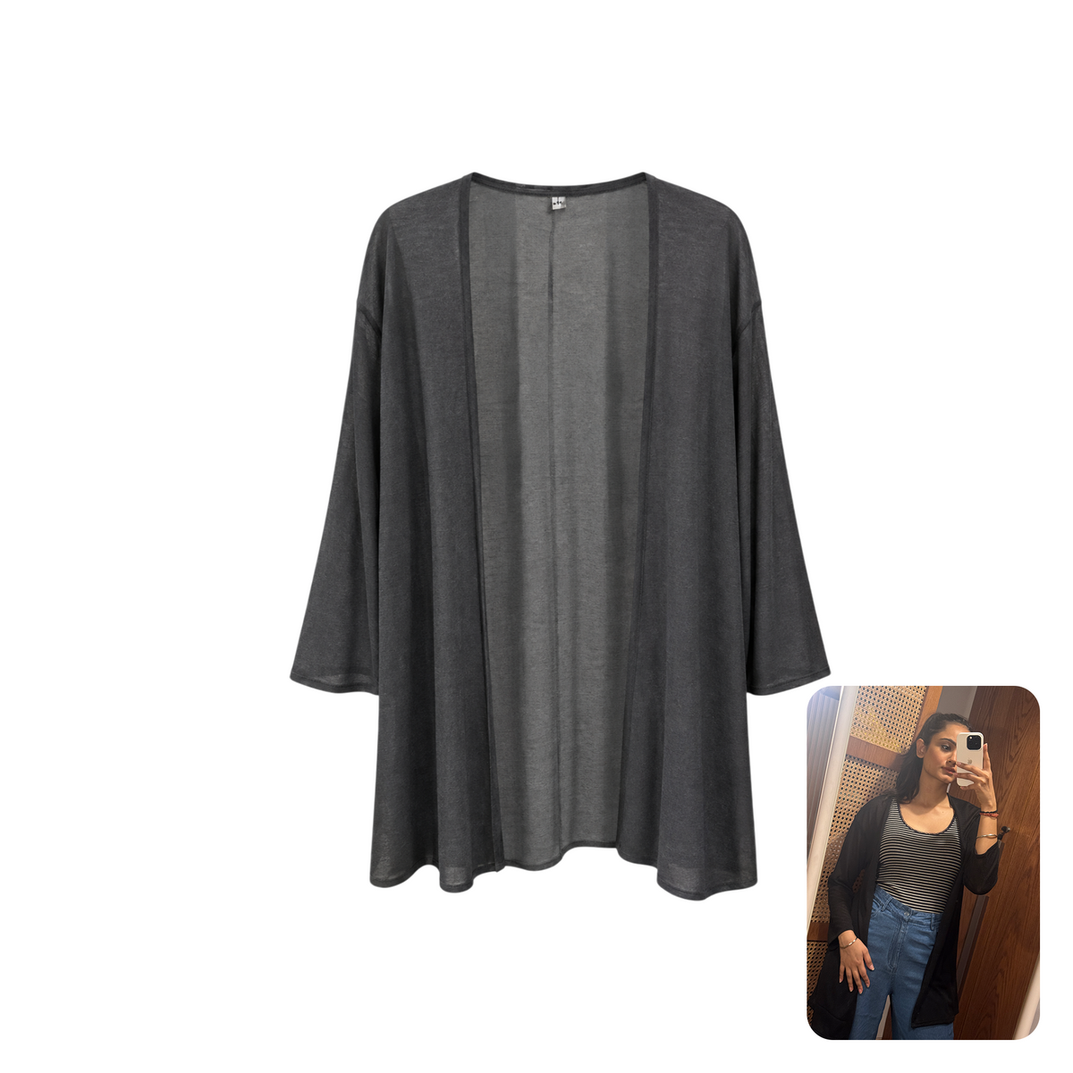 Uniqlo Black Lightweight Open-Front Longline Cardigan