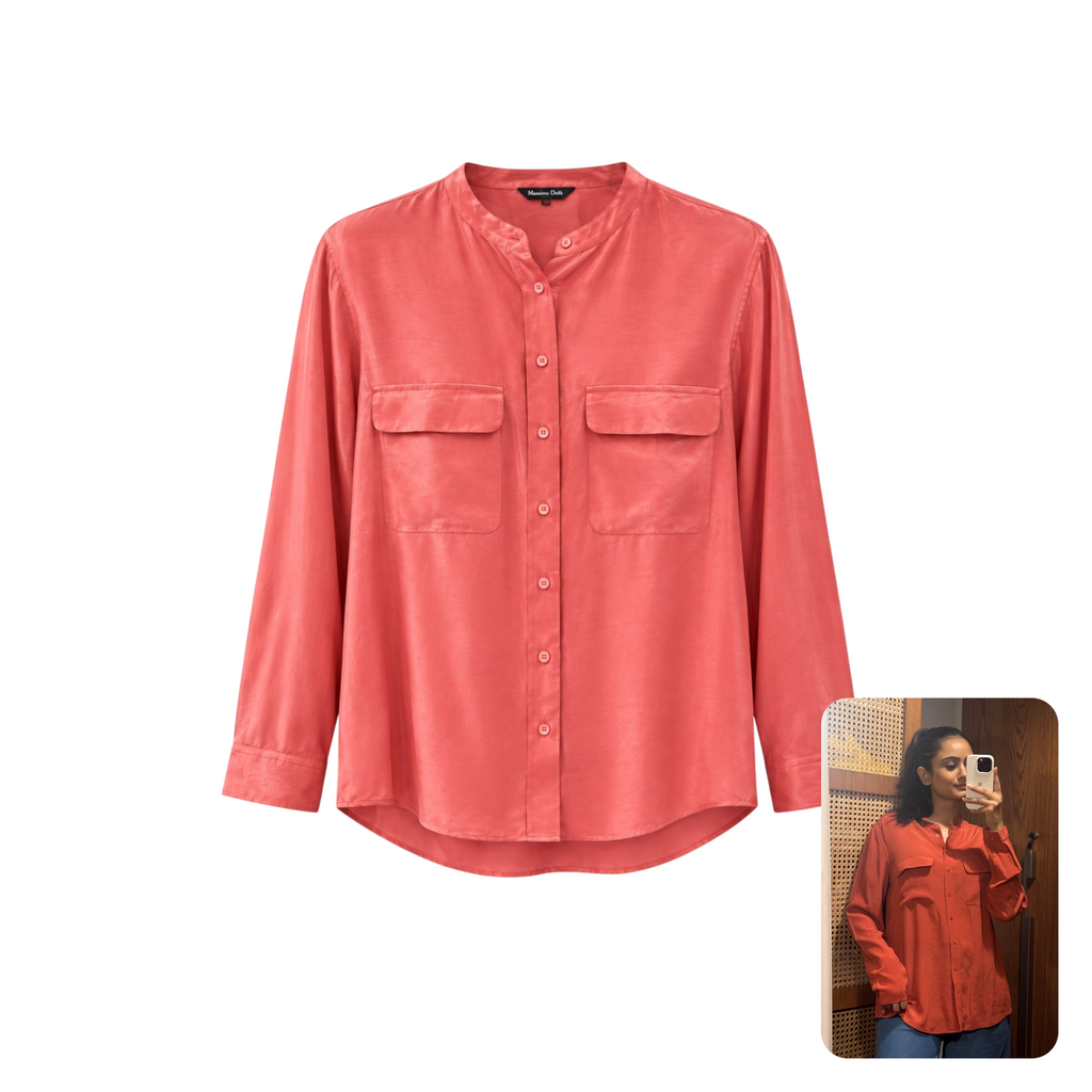 Massimo Dutti Mulberry Silk Blouse in Coral Red
