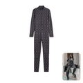 H&M Black Solid Monogram Print Unitard