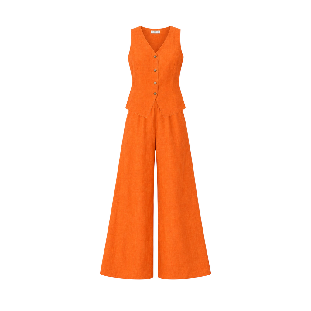 Noble Orange Vest and Wide Leg Pants Co-ord Set