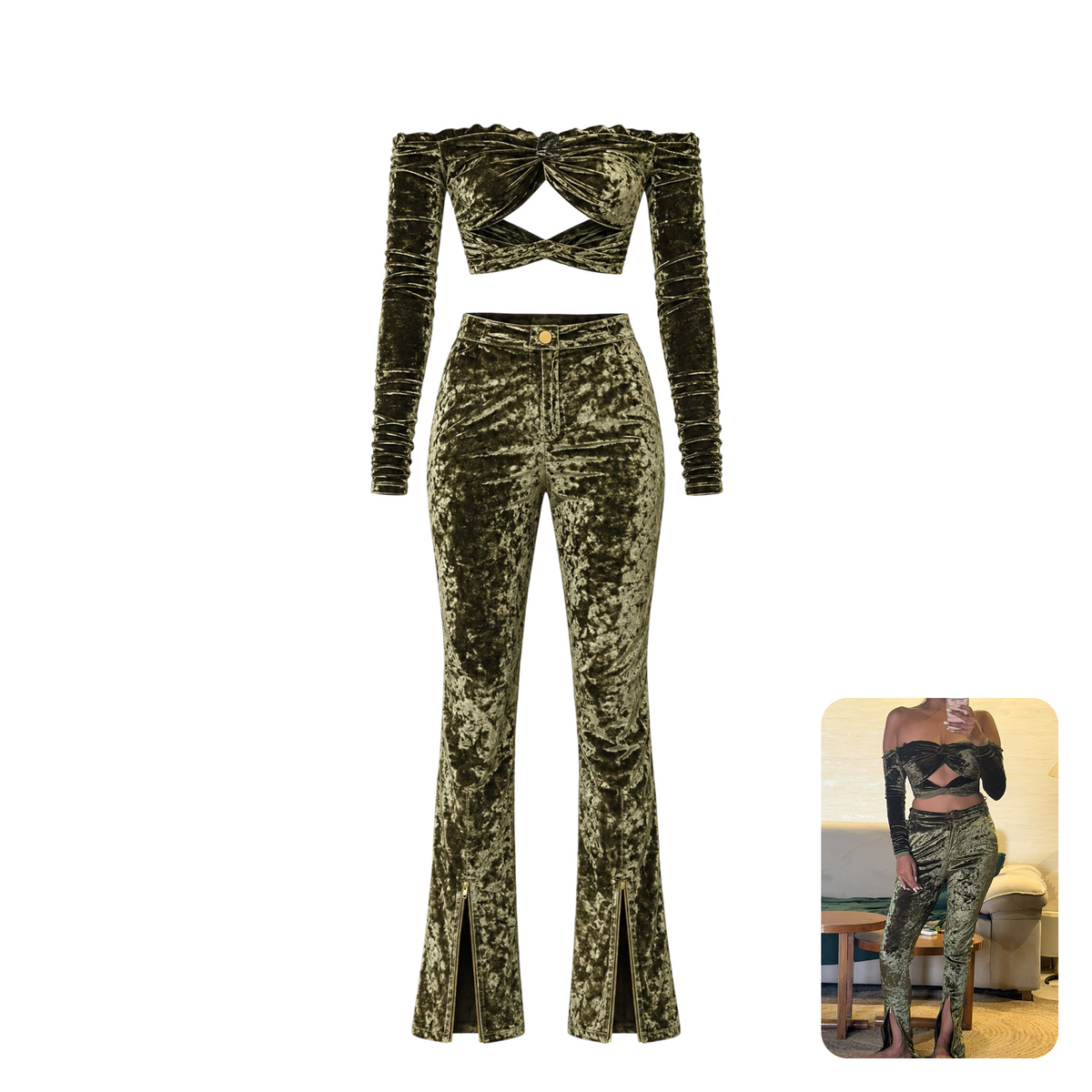 Shivan & Narresh Soul Series Olive Velvet Co-ord Set