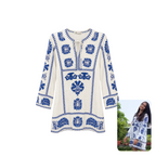 Zara Blue Embroidered Kaftan Tunic Dress