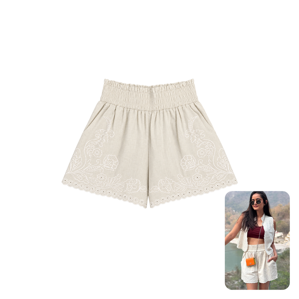 Style Island High Waisted Embroided Frida Shorts