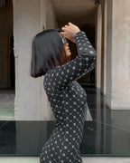 H&M Black Solid Monogram Print Unitard