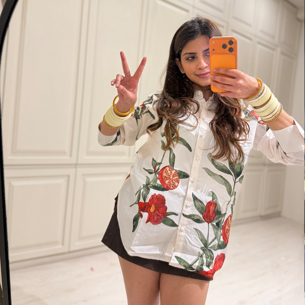 The Loom Ivory Printed Poplin Shirt