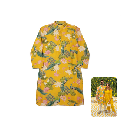 Chrkha Label Bhādõ Yellow Printed Kurta