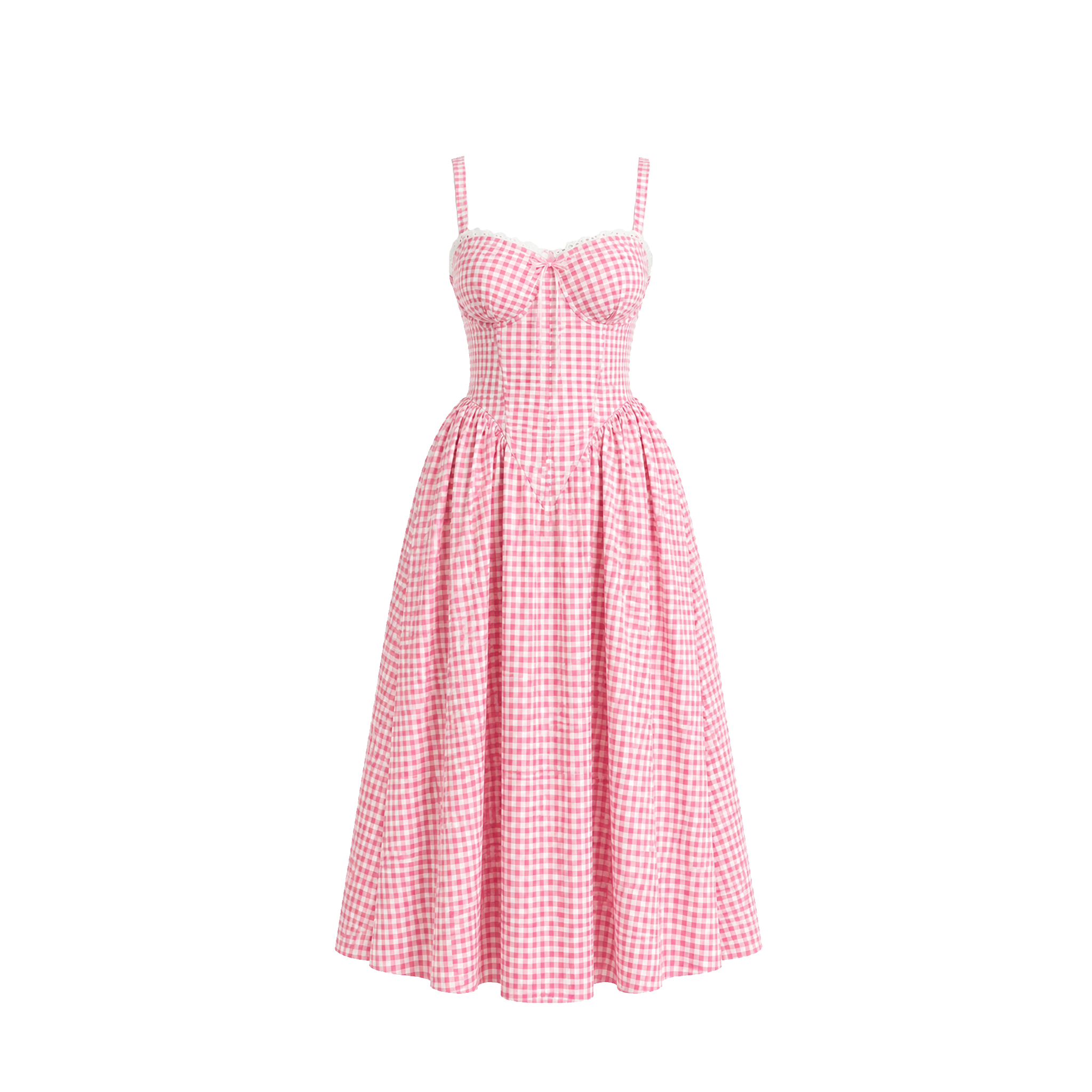 Lea Clothing Pink Gingham Fit-and-Flare Dress