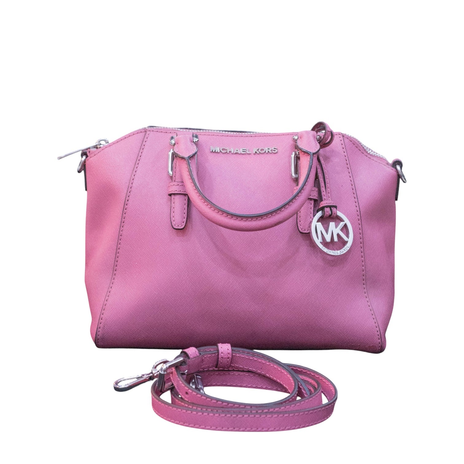 Michael Kors Ciara Medium Saffiano Leather Satchel Bag in Blush Pink