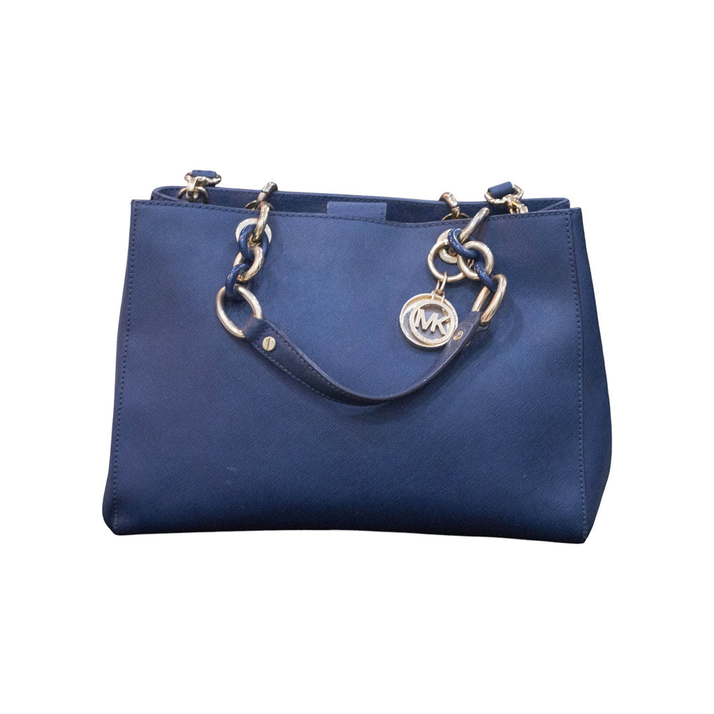 Michael Kors Cynthia Medium Satchel in Navy Blue Leather