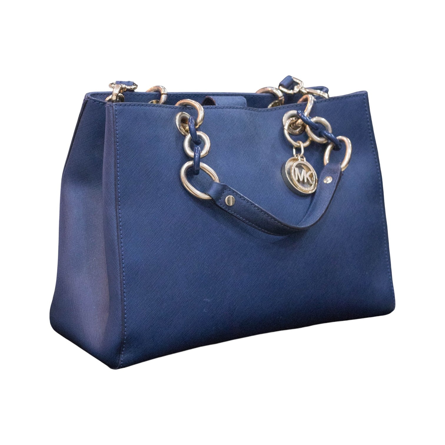Michael Kors Cynthia Medium Satchel in Navy Blue Leather