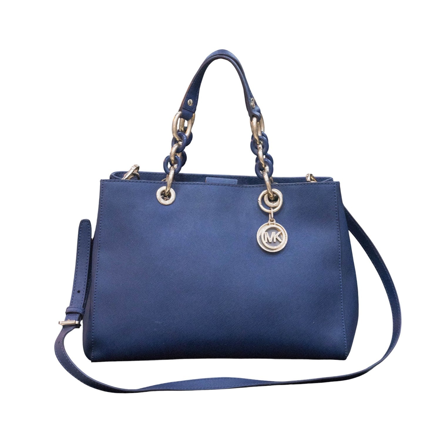 Michael Kors Cynthia Medium Satchel in Navy Blue Leather