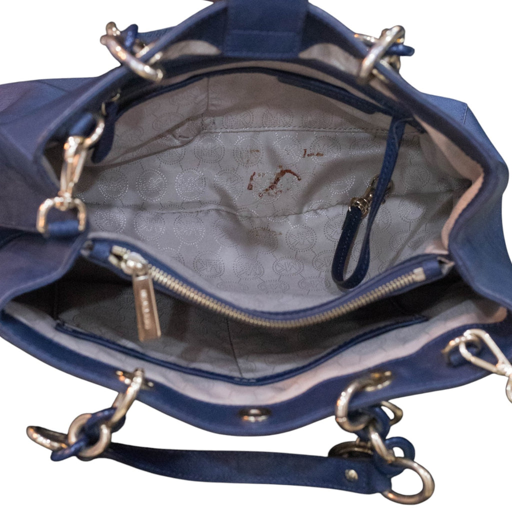 Michael Kors Cynthia Medium Satchel in Navy Blue Leather