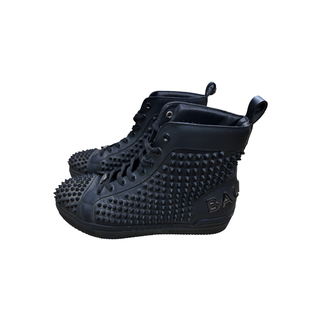 Balmain Black Leather Studded High Top Sneakers