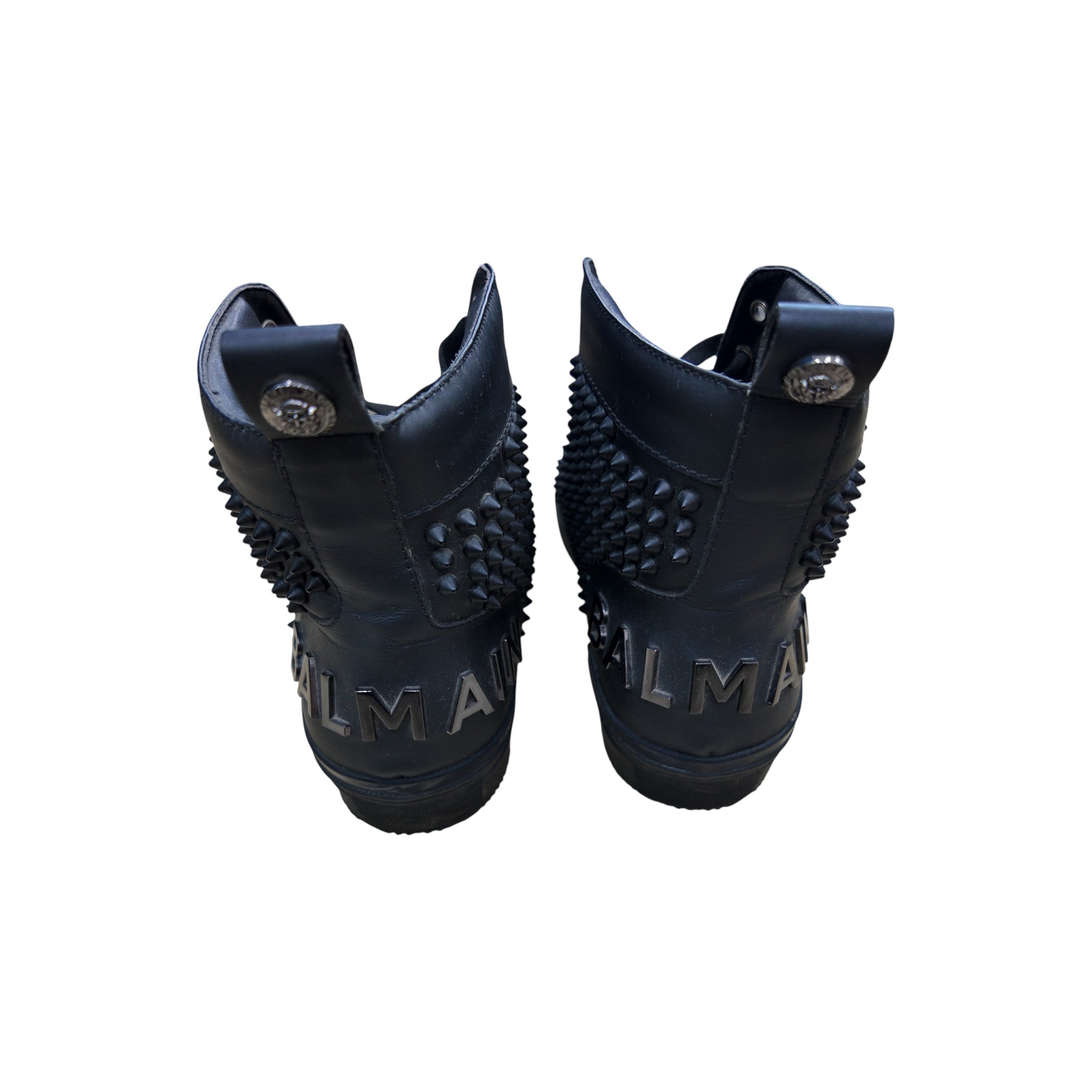 Balmain Black Leather Studded High Top Sneakers