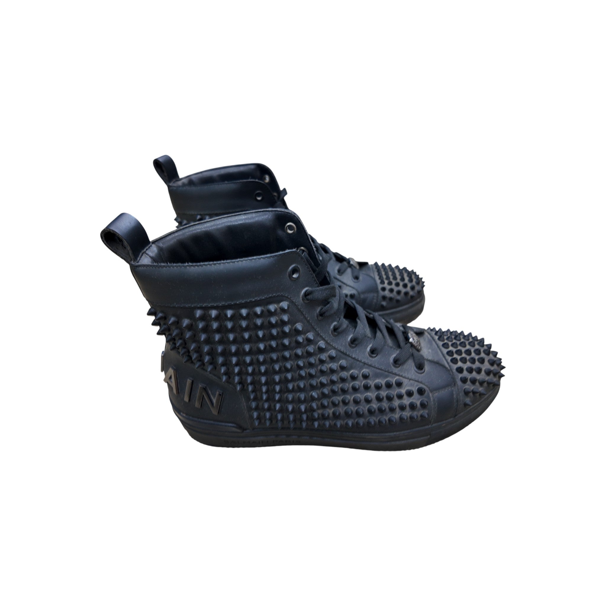 Balmain Black Leather Studded High Top Sneakers