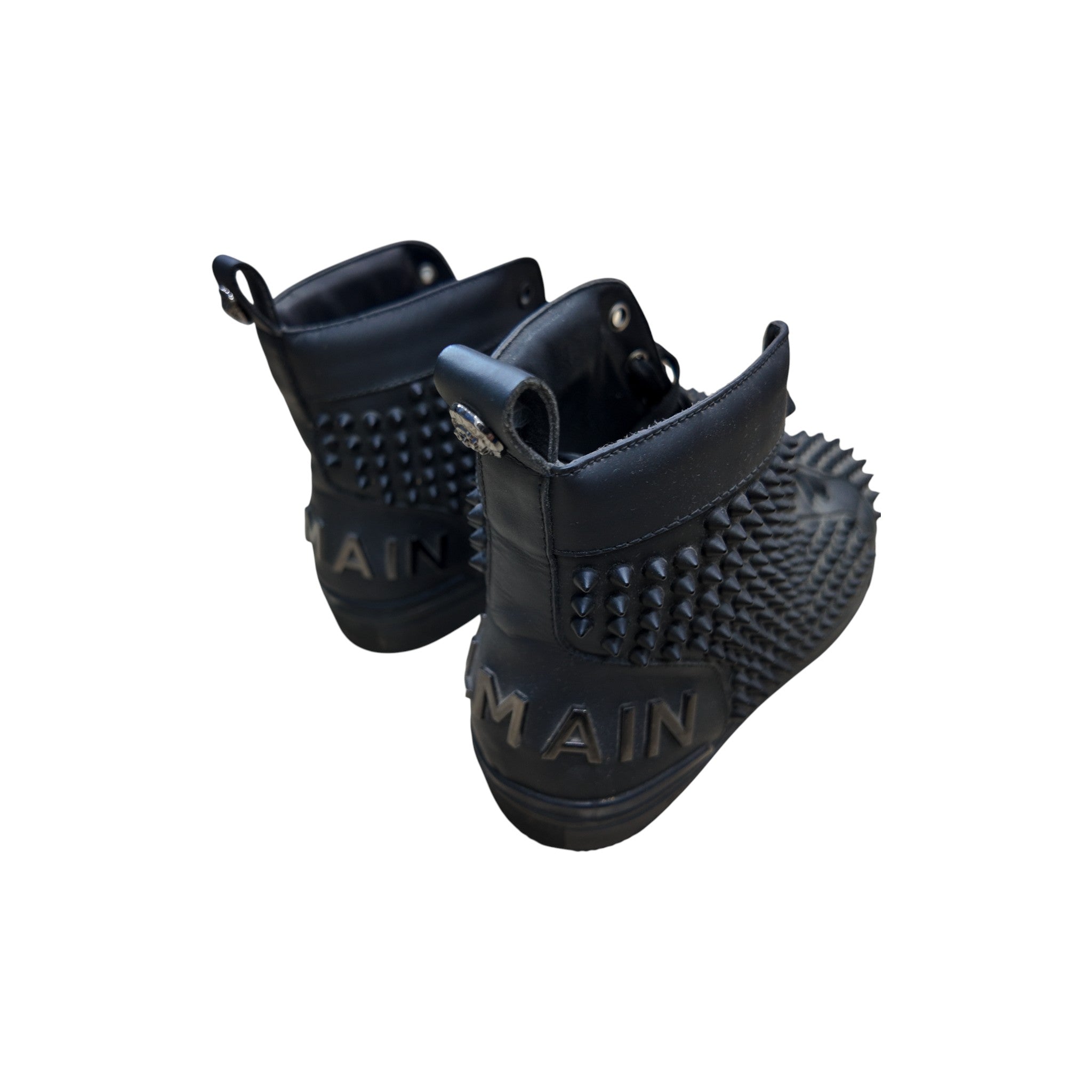 Balmain Black Leather Studded High Top Sneakers