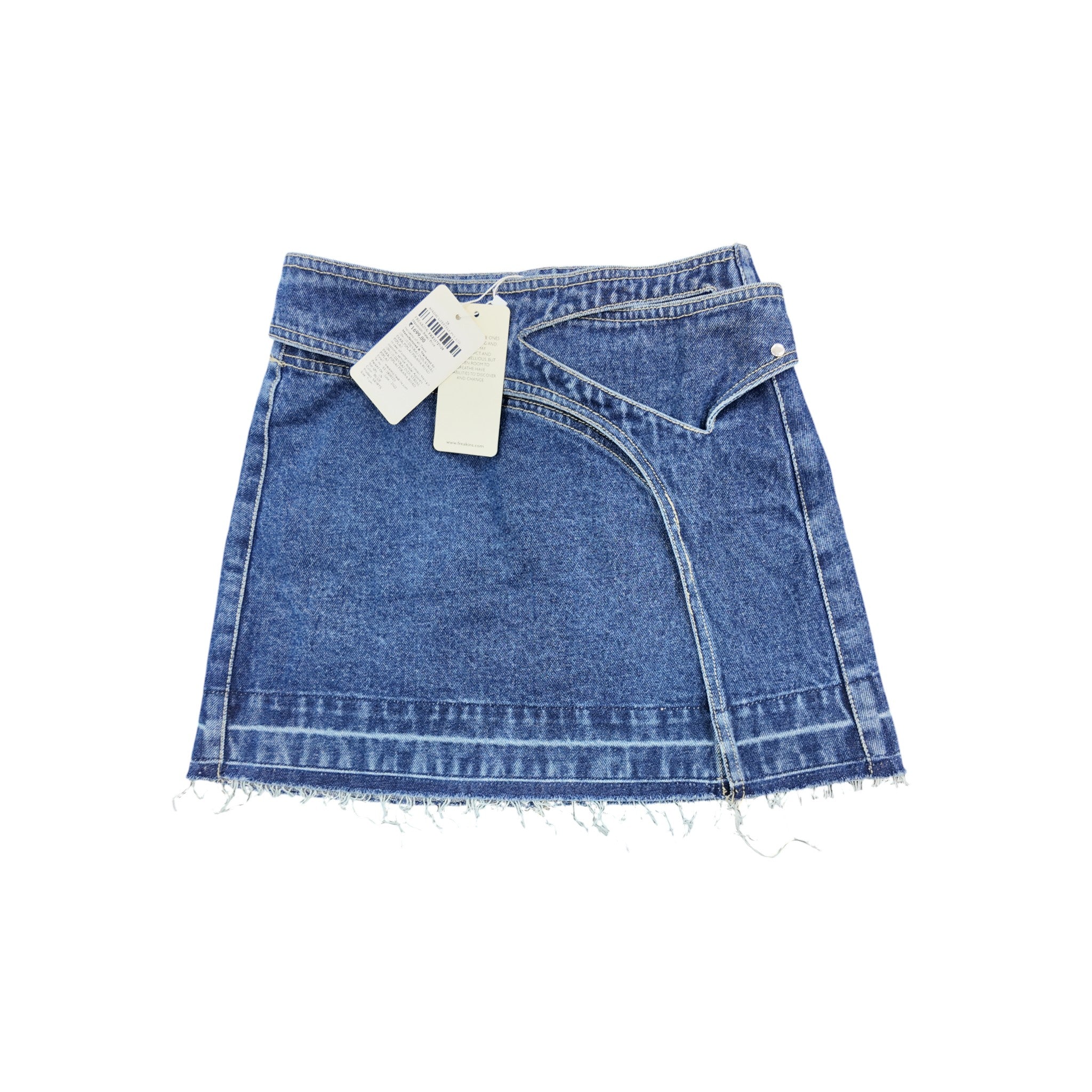 Freakins Denim Buckle Wrap Mini Skirt