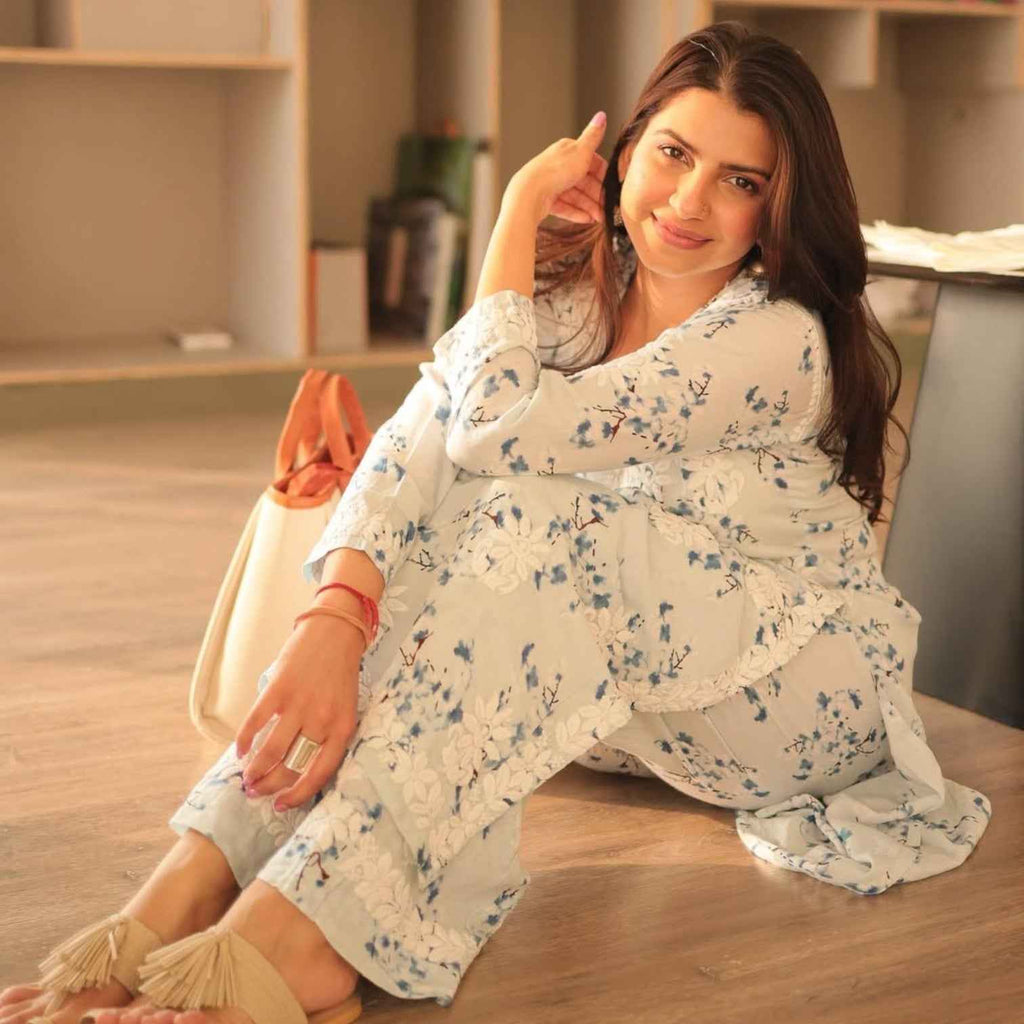 Powder Blue Floral Kurta Co-ord Set of 2