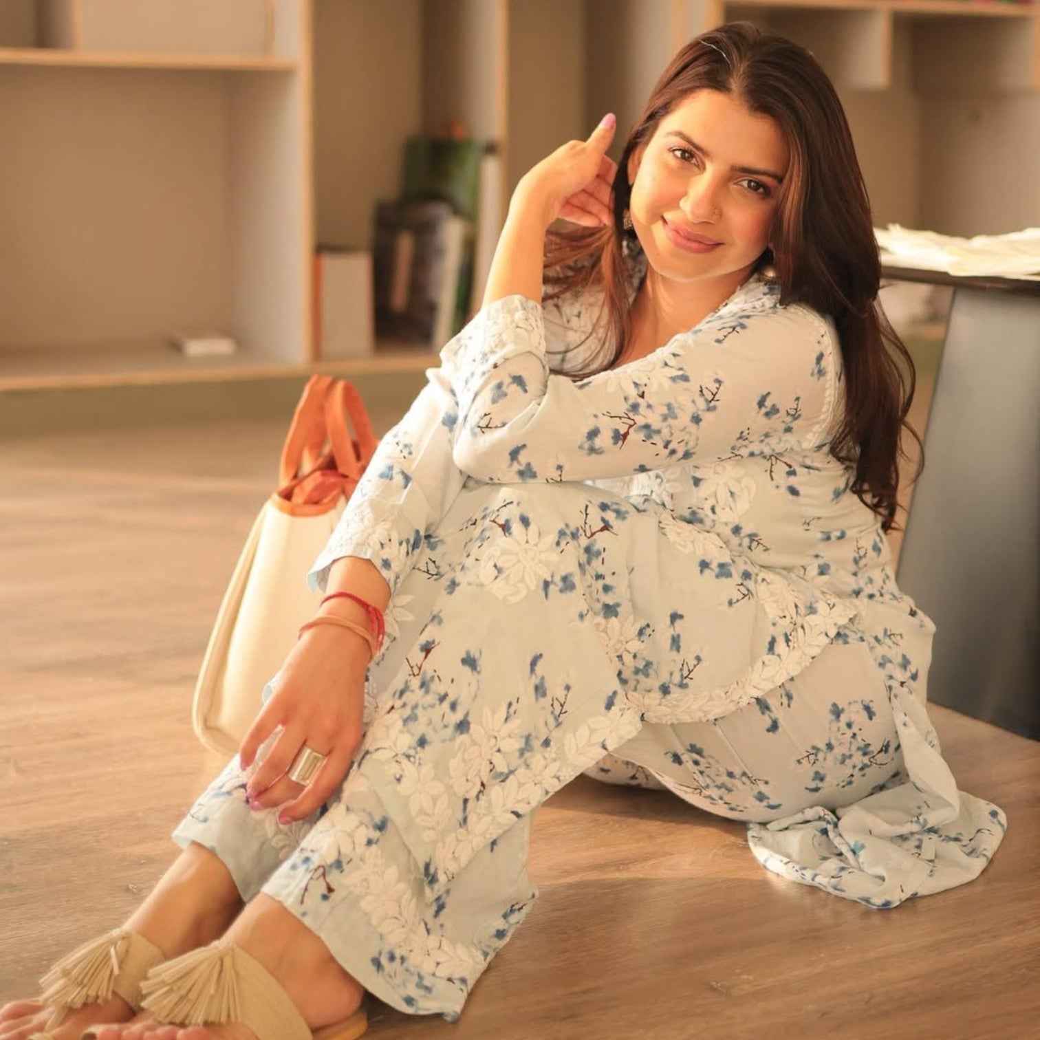 Powder Blue Floral Kurta Co-ord Set of 2