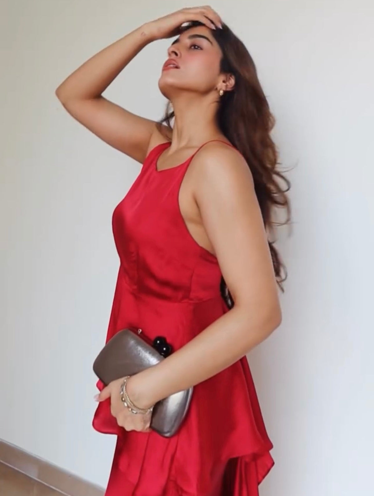 Contemponari Red Juliet Satin Skirt Co-ord Set