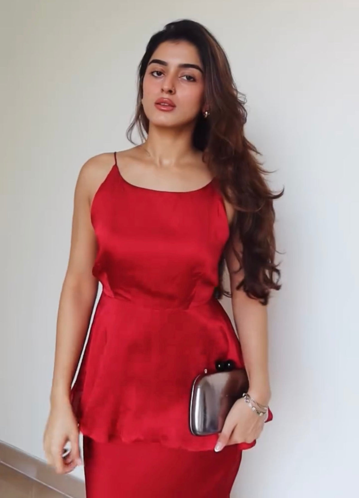 Contemponari Red Juliet Satin Skirt Co-ord Set