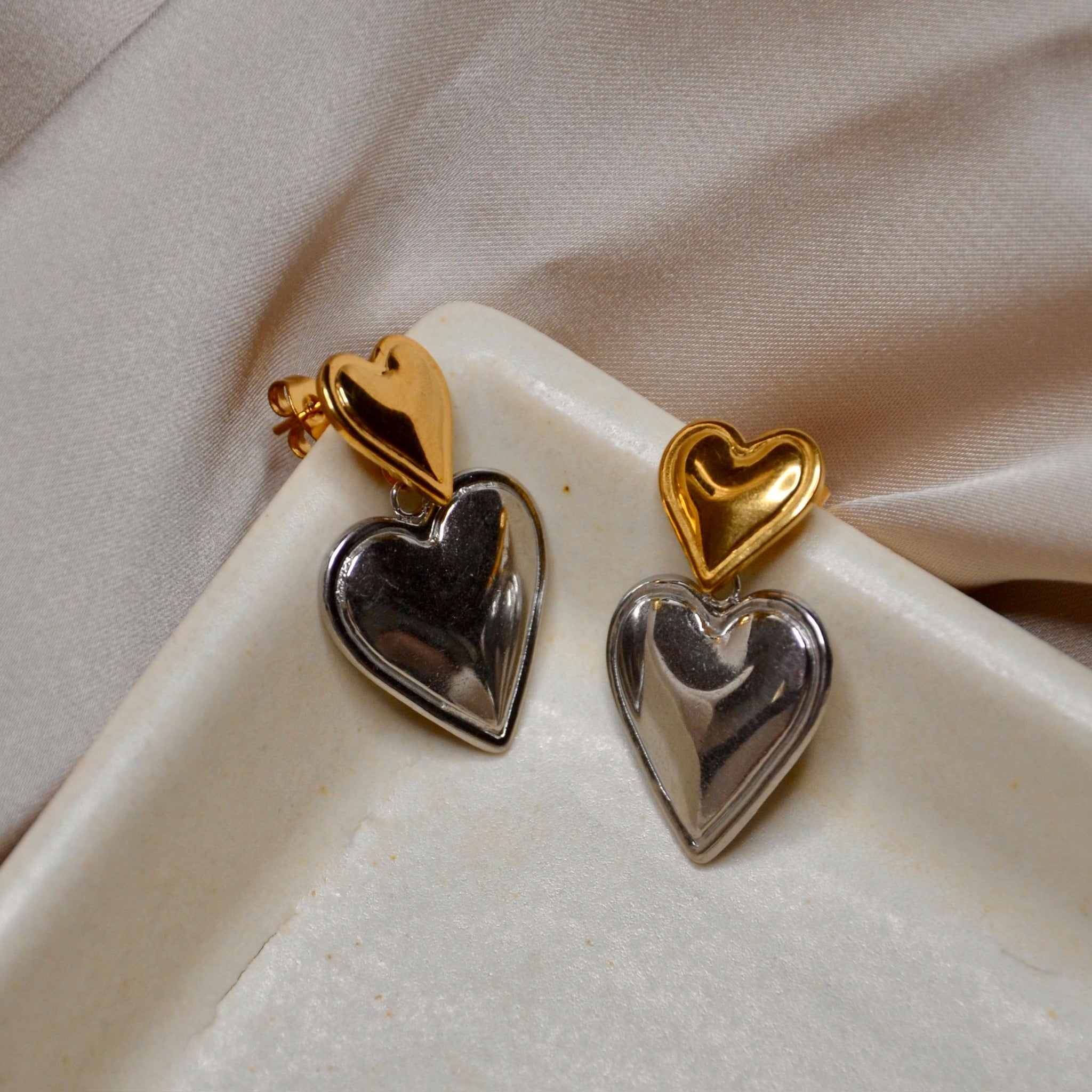 Gold Silver Hearts Earrings