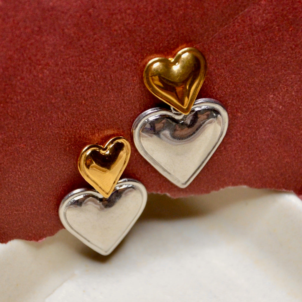 Gold Silver Hearts Earrings