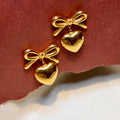Gold Bow Heart Earrings